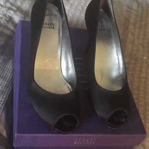 Stuart Weitzman Satin Black Open Toe  Pump